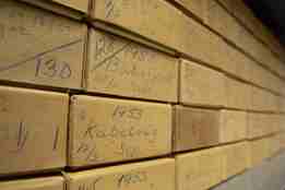 Rows of paper boxes.
